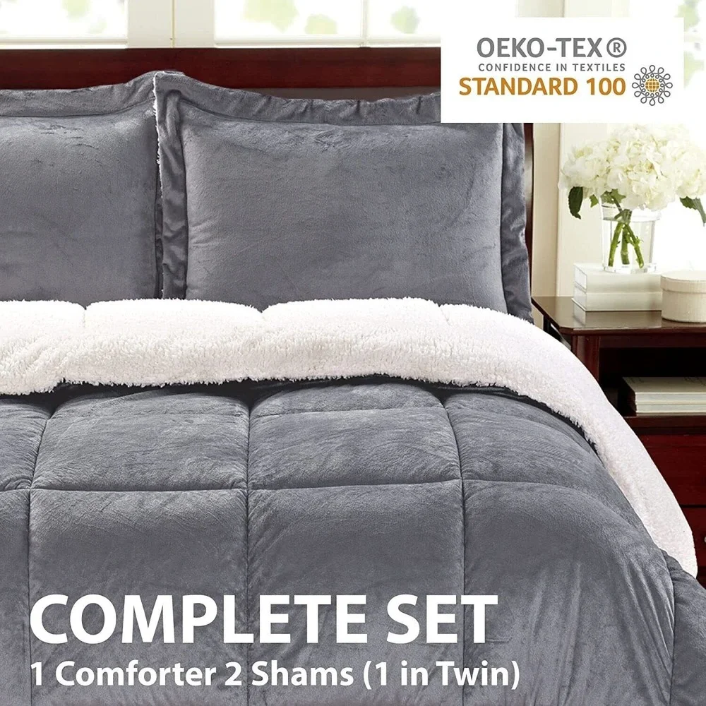 ⚡Cathay Home Ultimate Luxury Reversible Micromink & Sherpa Sz King Comforter Set